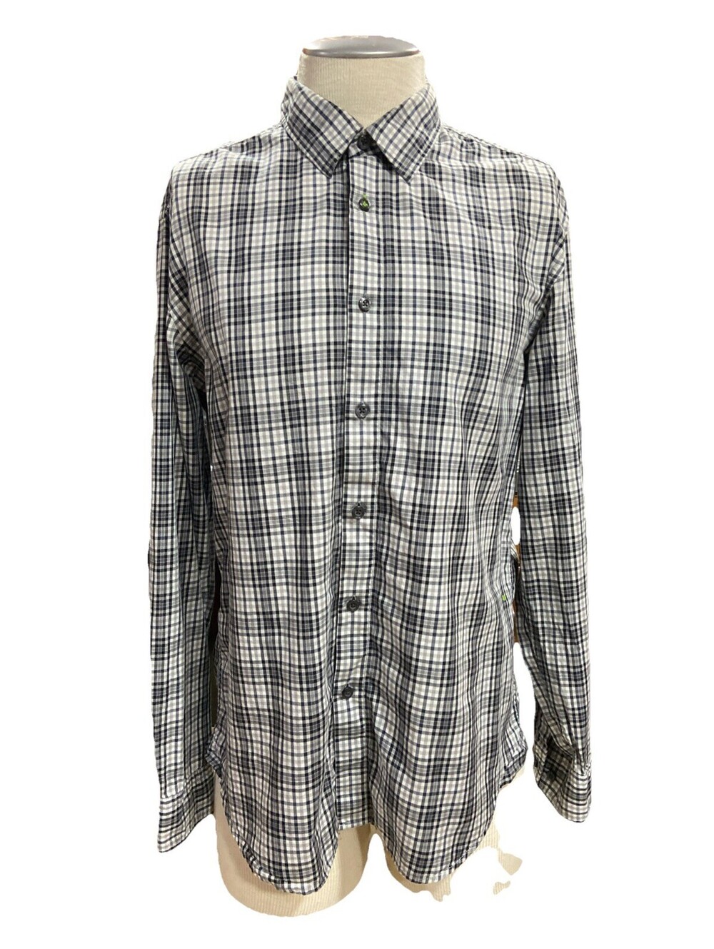 Boss Hugo Boss Mens Button Down Shirt XL black, white and gray plaid Long Sleeve